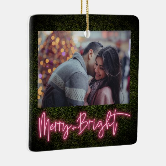 Merry + Bright Pink Neon Boxwood kerstfoto Keramisch Ornament (Rechts)