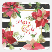 Merry & Bright Poinsettias, Black Stripe Stickers