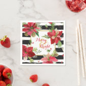 Merry & Bright Poinsettias, Zwarte Streep servette Servetten (Insitu)