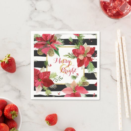 Merry & Bright Poinsettias, Zwarte Streep servette Servetten (Insitu)