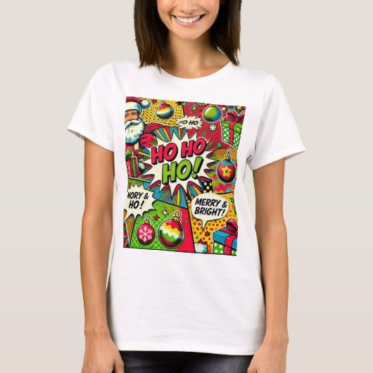 Merry & Bright Pop Art – Bold Christmas T-Shirt (Voorkant)