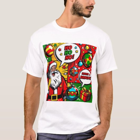 Merry & Bright Pop Art – Bold Christmas T-Shirt (Voorkant)