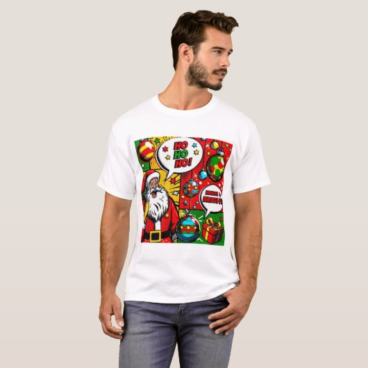 Merry & Bright Pop Art – Bold Christmas T-Shirt (Voorkant volledig)