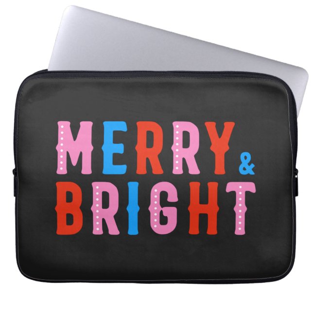 Merry & Bright, prettige kerst Laptop Sleeve (Voorkant)
