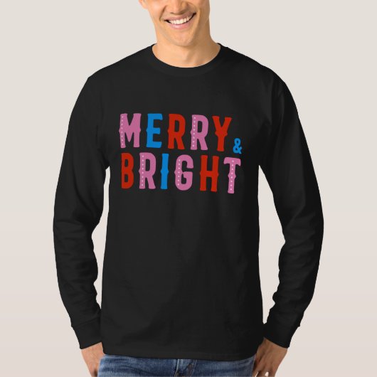 Merry & Bright, prettige kerst T-shirt (Voorkant)
