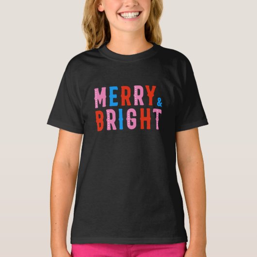 Merry & Bright, prettige kerst T-shirt (Voorkant)