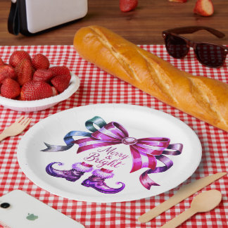 Merry & Bright Purple Christmas Paper Plates  Papieren Bordje