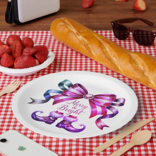 Merry & Bright Purple Christmas Paper Plates  Papieren Bordje (Picknick)