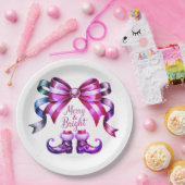 Merry & Bright Purple Christmas Paper Plates  Papieren Bordje (Feest)