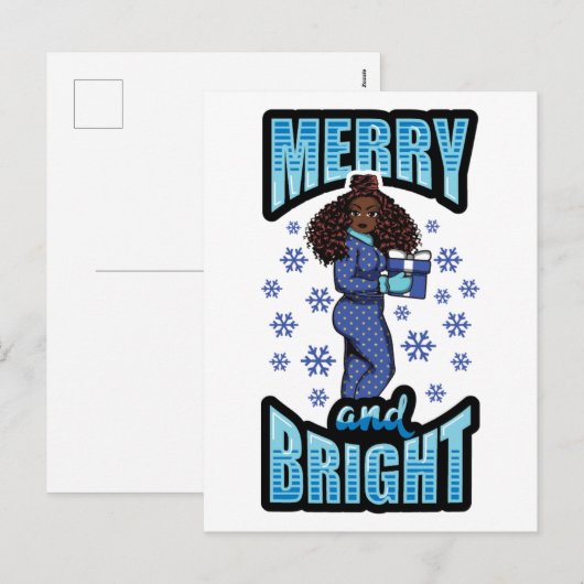 Merry & Bright Pyjama Melanin X-mas Sweater Sista Feestdagenkaart (Voorkant / Achterkant)