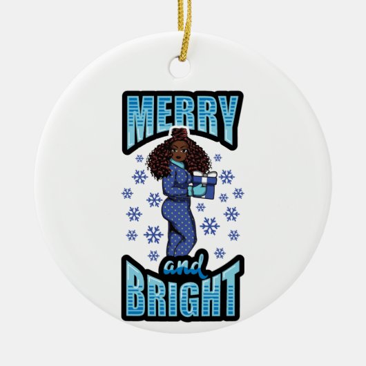 Merry & Bright Pyjama Melanin X-mas Sweater Sista Keramisch Ornament (Voorkant)