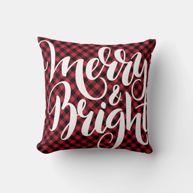 Merry Bright Red Black Buffalo Pset Tartan Xmas Kussen (Voorkant)