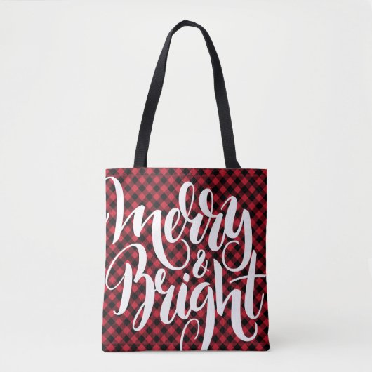 Merry Bright Red Black Buffalo Pset Tartan Xmas Tote Bag (Voorkant)