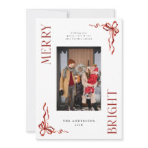 Merry & Bright Red Bow Foto Kerst Kaart