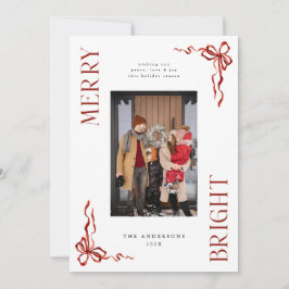 Merry & Bright Red Bow Foto Kerst Kaart