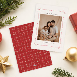 Merry Bright Red Bow Ribbon Family Photo Christmas Feestdagenkaart