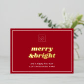 Merry & Bright Red Custom Logo Holiday Kaart (Staand Voorkant)