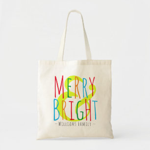 Merry & Bright Red Green Blue Typografie Name Tote Bag