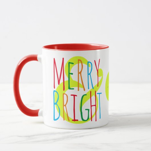 Merry & Bright Red, Green Blue Typography Holiday Mok (Links)