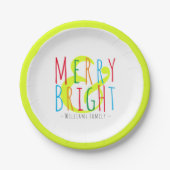 Merry & Bright Red, Green Blue Typography Holiday Papieren Bordje (Voorkant)
