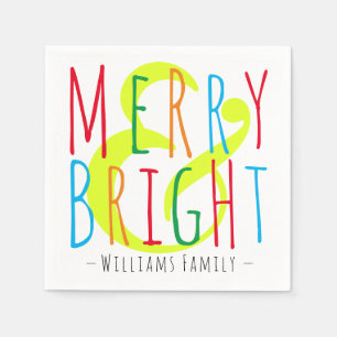 Merry & Bright Red, Green Blue Typography Holiday Servet