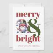 Merry & Bright Red Green Gnome Niet-foto Kerstmis Feestdagenkaart (Voorkant)