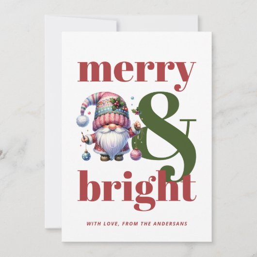 Merry & Bright Red Green Gnome Niet-foto Kerstmis Feestdagenkaart (Voorkant)