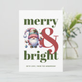 Merry & Bright Red Green Gnome Niet-foto Kerstmis Feestdagenkaart (Staand voorkant)