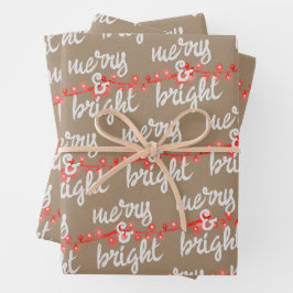 Merry & Bright Red kerstboomverlichting Kraft Inpakpapier Vel