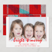 Merry Bright Red Script Familiefoto Kerstmis Feestdagenkaart (Voorkant / Achterkant)