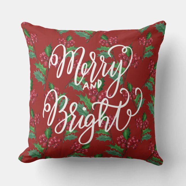 Merry Bright/Red Sneeuwvlok/Gouden Kerstkussen Kussen (Voorkant)