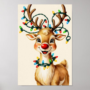 Merry & Bright Reindeer Wall Art Print Poster