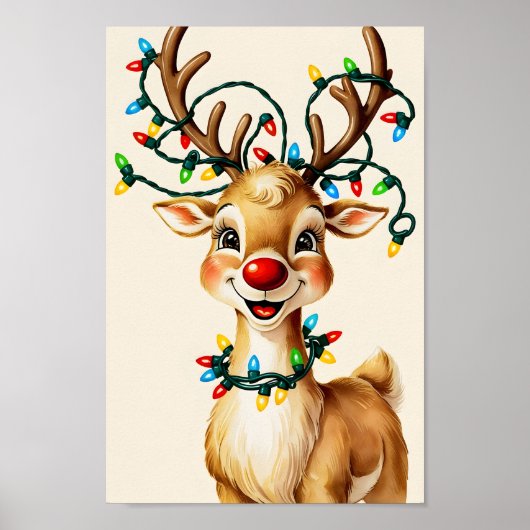 Merry & Bright Reindeer Wall Art Print Poster (Voorkant)