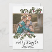 Merry Bright Retro 1 foto-kerstpins Branches Feestdagenkaart (Voorkant)