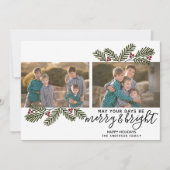 Merry Bright Retro 2-fotokerstaven voor kerstmis Feestdagenkaart (Voorkant)