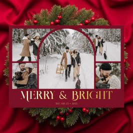 Merry Bright Retro Arch Photo Collage Folie Feestdagenkaart