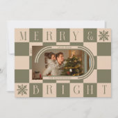 Merry & Bright Retro Checker Kerstboog Foto Feestdagenkaart (Voorkant)