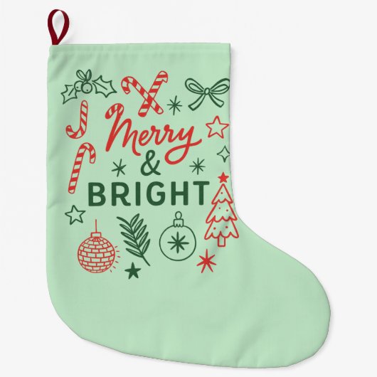 Merry & Bright Retro Christmas Stocking | Festive  Grote Kerstsok (Voorkant)
