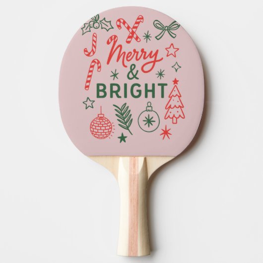 Merry & Bright Retro Christmas Stocking | Festive  Tafeltennisbatje (Voorkant)