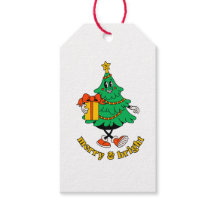 Merry & Bright Retro Christmas Tree Gift Label