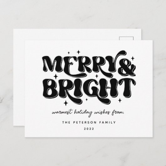 Merry & Bright Retro Feestdagenkaart (Voorkant / Achterkant)