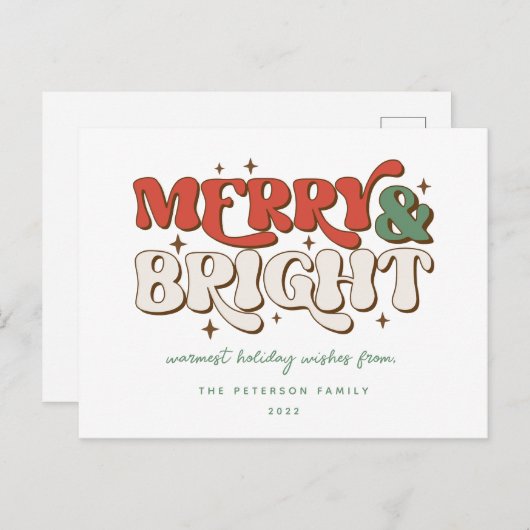 Merry & Bright Retro Feestdagenkaart (Voorkant / Achterkant)