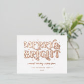 Merry & Bright Retro Folie Feestdagen Briefkaart (Staand Voorkant)