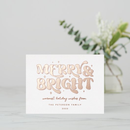 Merry & Bright Retro Folie Feestdagen Briefkaart (Staand Voorkant)