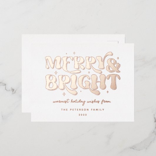 Merry & Bright Retro Folie Feestdagen Briefkaart (Voorkant / Achterkant)