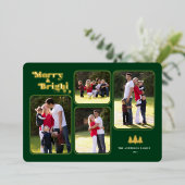 Merry & Bright Retro Fotogroen kerstgoud Folie Feestdagenkaart (Staand Voorkant)