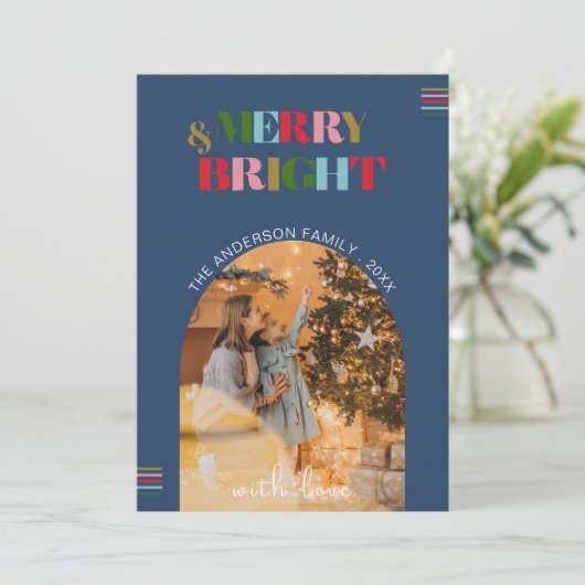 Merry & Bright Retro foto's Kerst vakantie Kaart (Staand voorkant)