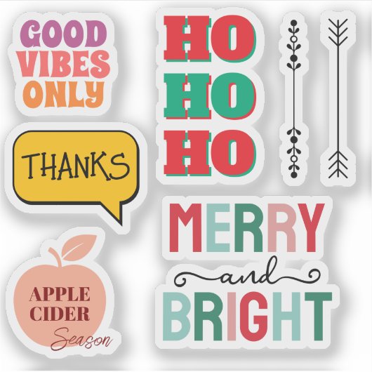 Merry & Bright—Retro Holiday Sticker Pack (Voorkant)