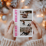 Merry & Bright Retro Hot Pink Kerstfoto Feestdagenkaart<br><div class="desc">Merry & Bright Retro Hot Pink Kerstfoto Vakantie Kaart</div>