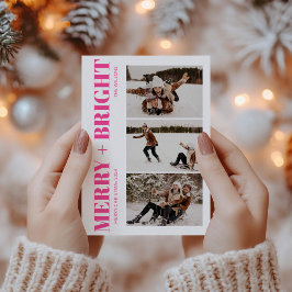 Merry & Bright Retro Hot Pink Kerstfoto Feestdagenkaart